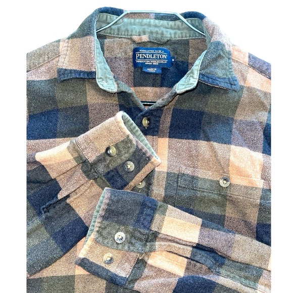 VINTAGE Pendleton Shirt Mens Brown Plaid Woolen Mills Small‎ - Picture 4 of 4